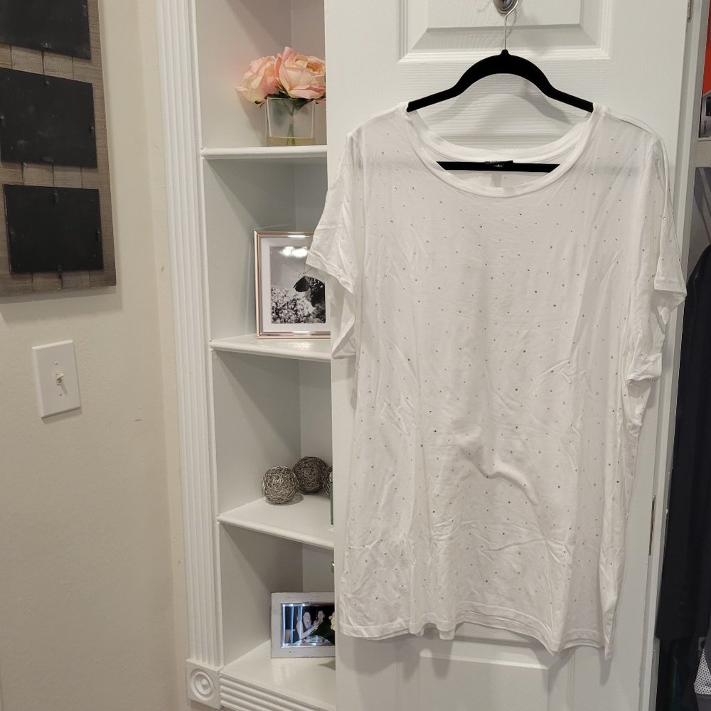 White Rhinestone Crew Tee